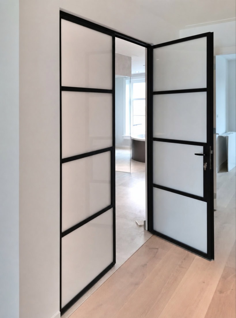 Dubbele deur met mat melkglas