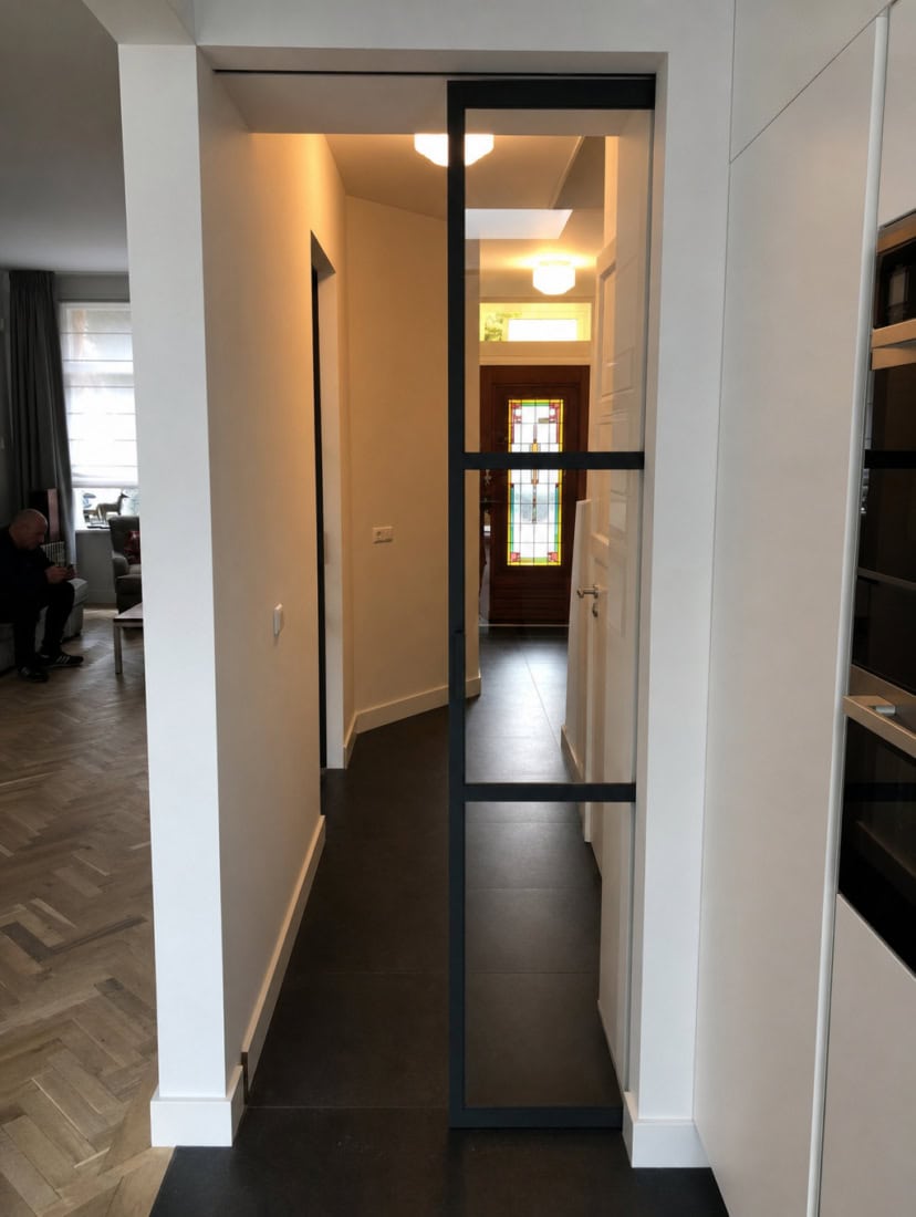 Enkele schuifdeur van staal in wand