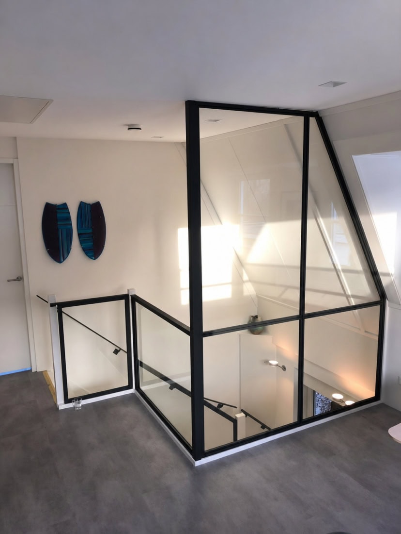 Stalen balustrade en wand