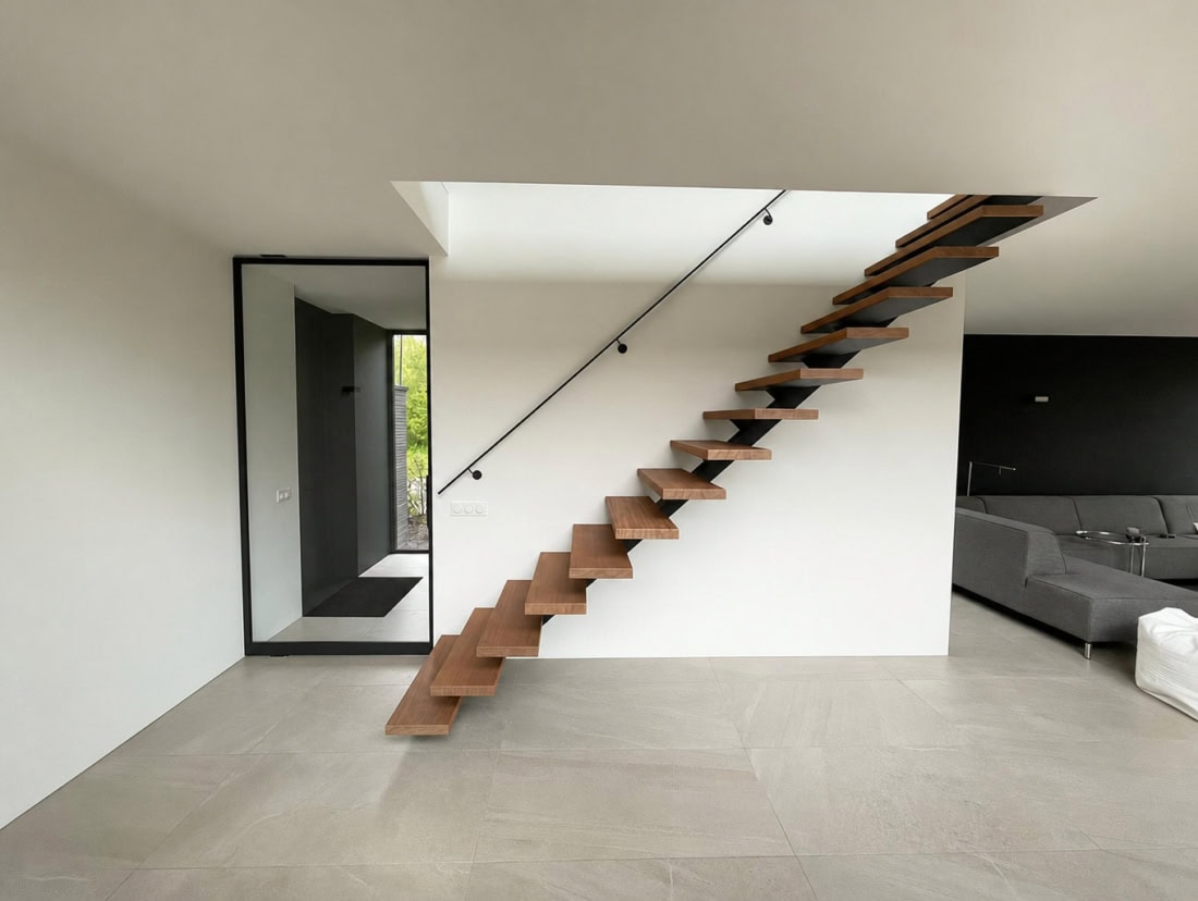 Stalen trap met houten treden