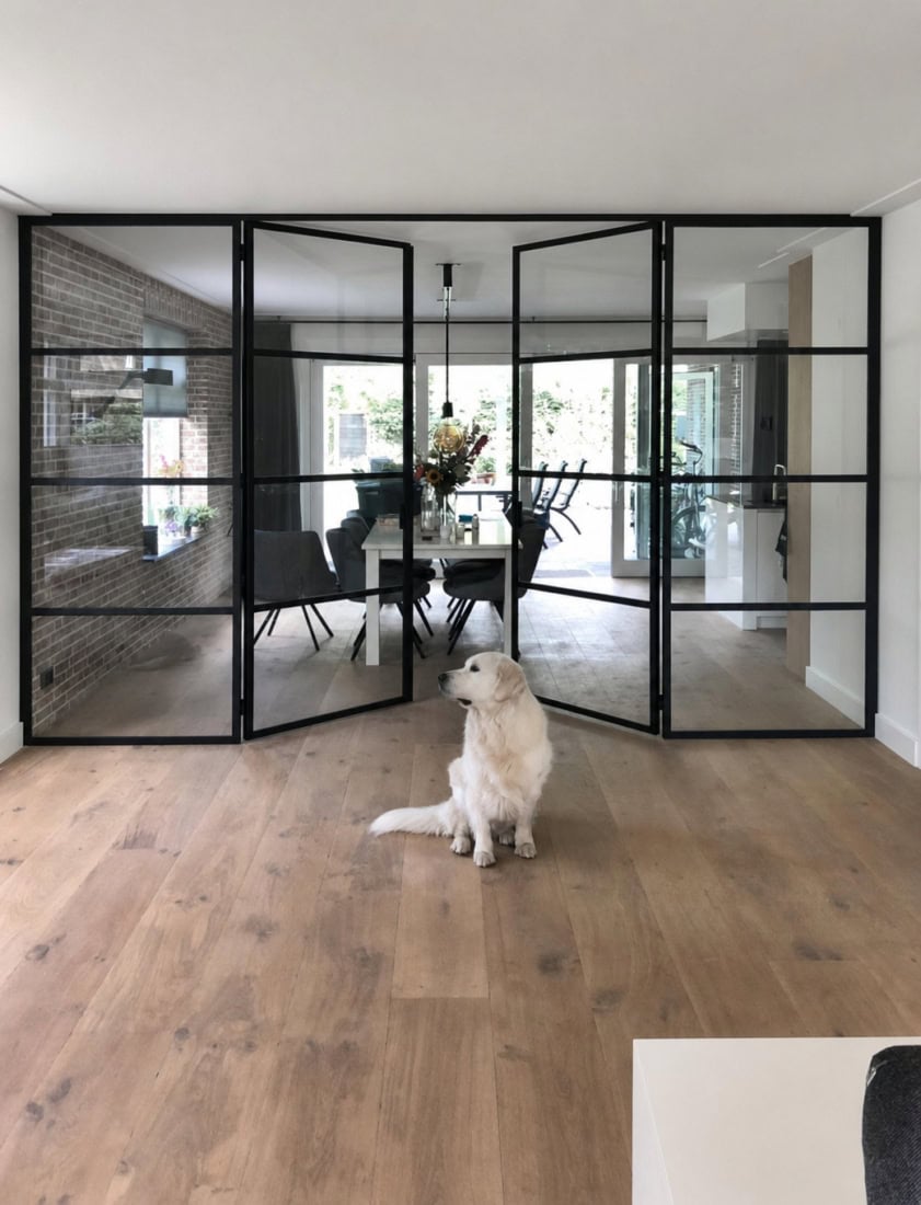 Stalen wand met dubbele scharnierdeuren