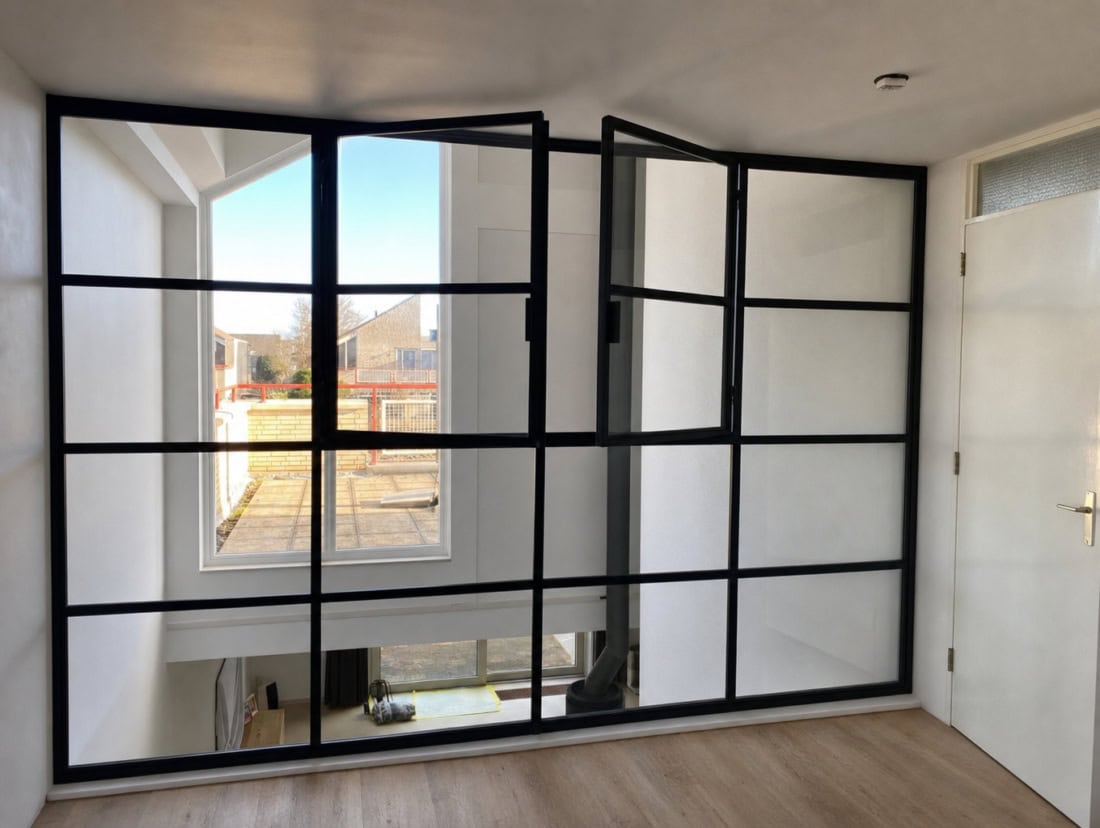 Stalen wand met openslaande ramen in Amstelveen